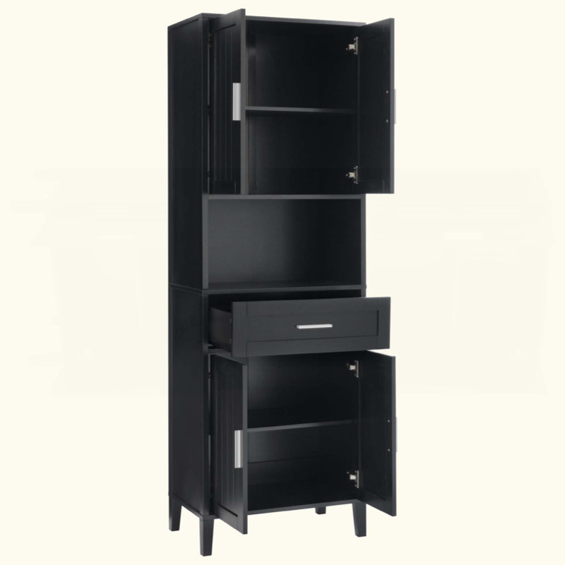 Freestanding Tall Bathroom Cabinet With A Drawer, 2 Cabinets, 4 Soft-Close Doors, 2 Adjustable Shelves, Open Storage, For Bathroom, Living Room, Laundry Room