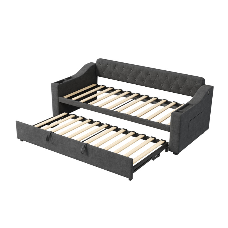 Upholstered Daybed with Trundle Bed