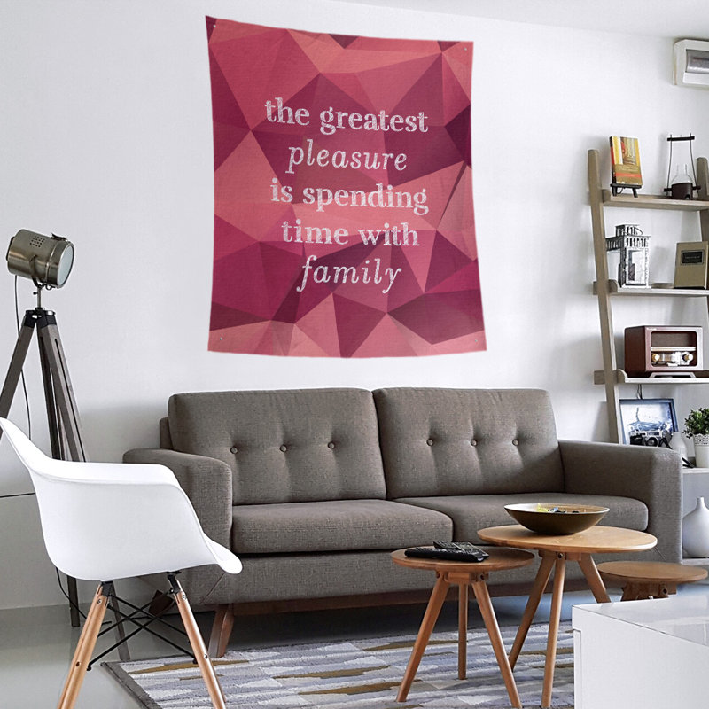 Tapisserie en polyester et «», citation de pierre de famille, H 27,5 po x l 37,5 po, Tourmaline rose