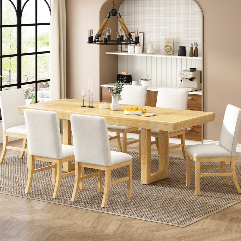Table de salle à manger 72 po en bois d'hévéa extensible - 6 chaises 12 po