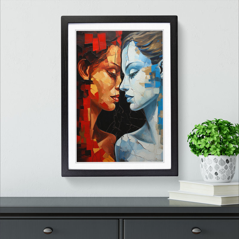 XYZ-FRM-V1223-6326 Two Women in Love Hard Edge Painting 1 Piece Single Picture Frame Wall Art, 46cm H x 34cm W x 2cm D, Black