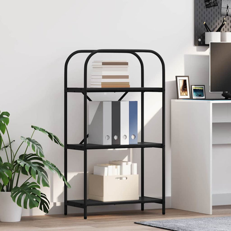 Steel Bookcase, (3 Shelves) 109cmH x 60cmW x 30cmD, Black Oak