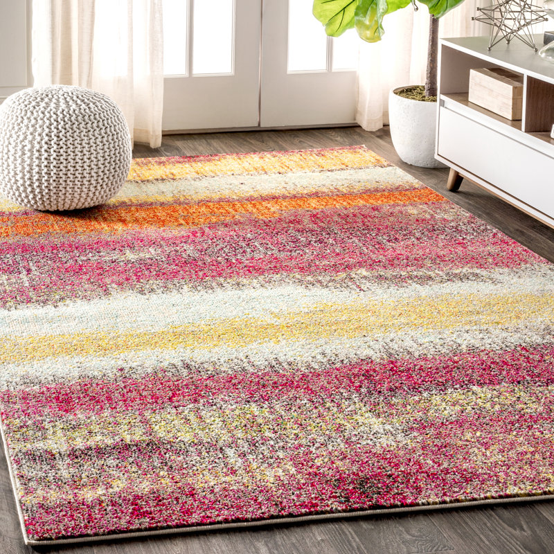 Lasley Contemporary POP Modern Abstract Vintage Cream/Pink Rug, Rectangle 4' x 6'