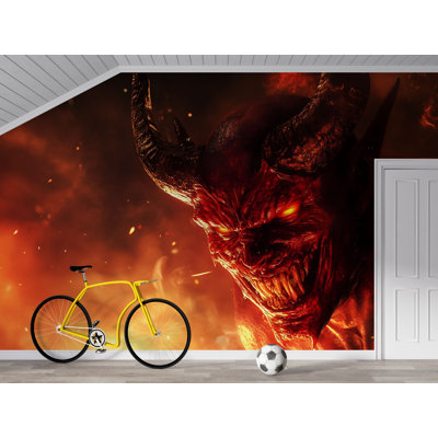 Papier peint monstre - Demon - Fiery Hell Beast Horror Room Decor Vn810 (Peel-N-Stick) VN810