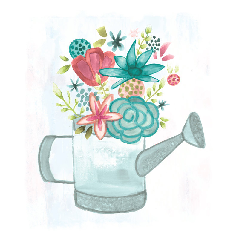 Flowers in Watering Can - Painting Print, 30cm H x 20cm W, Black Floater Framed