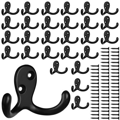 28-Piece Heavy Duty Retro Double Prong Coat Hooks, Wall Mounted Utility Hooks with 56 Matching Screws for Coats Scarves Bags Towels Keys Hats - Entryway Bathroom Bedroom Wall Hardware