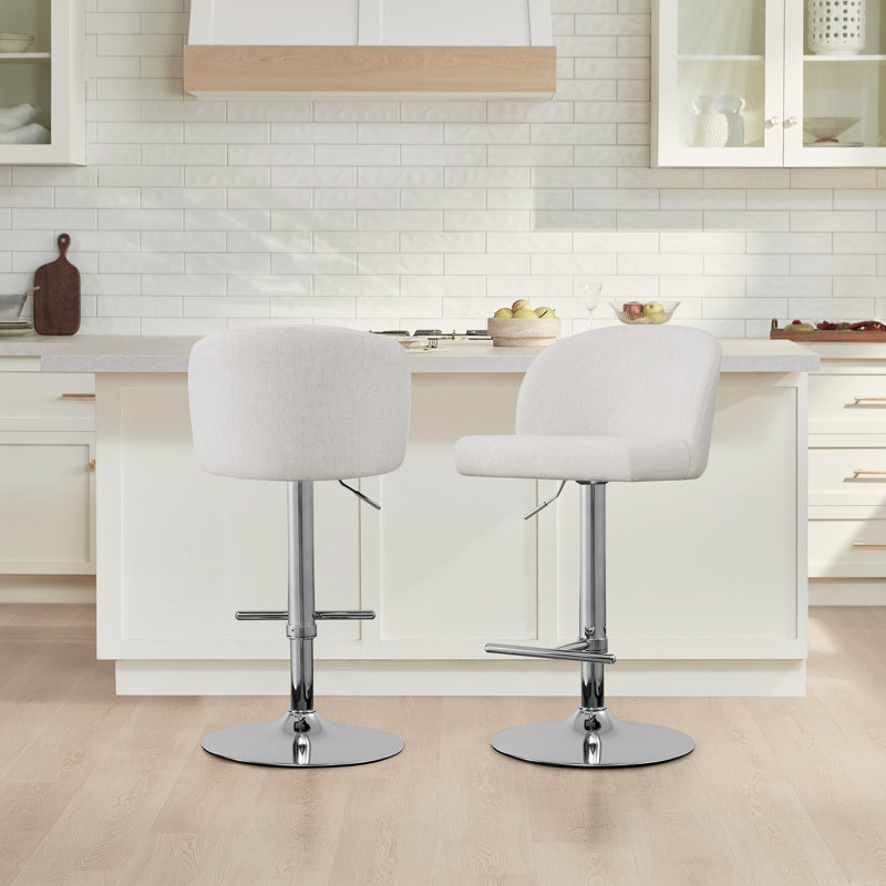 Keily Swivel Adjustable Height Bar Stool, Silver, 2, Cream