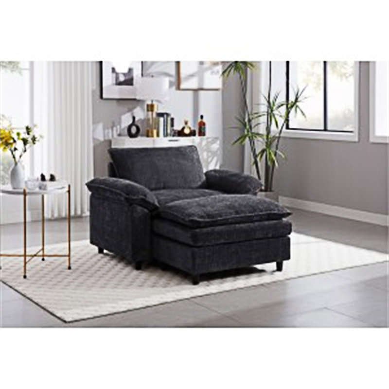 Fauteuil d'appoint rembourré avec repose-pieds, Noir