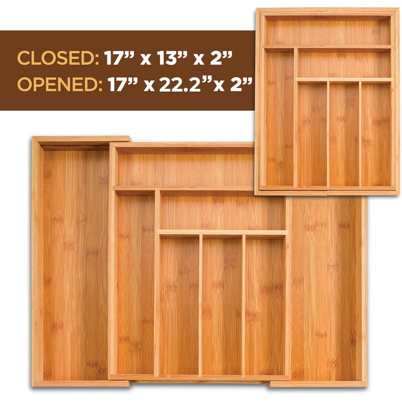 Expandable Bamboo Kitchen Drawer Organizer with Adjustable Compartments