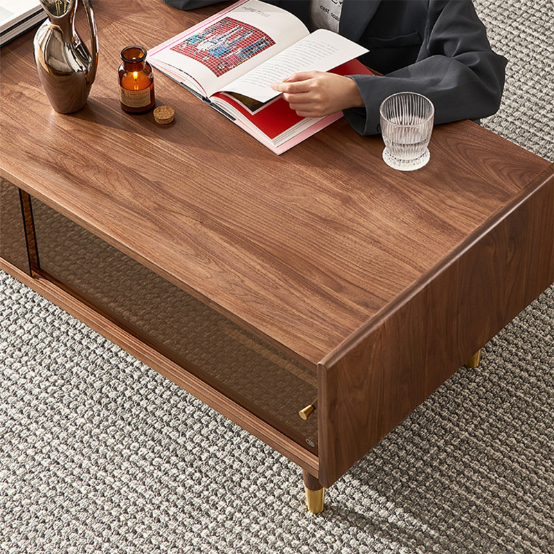 Rectangular solid wood coffee table living room