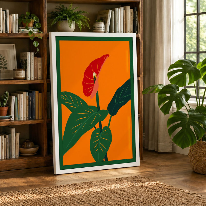 Crimson Bloom Rise Botanical - Wrapped Canvas, 18x12 - 45.7 x 30.5 cm, Black Border