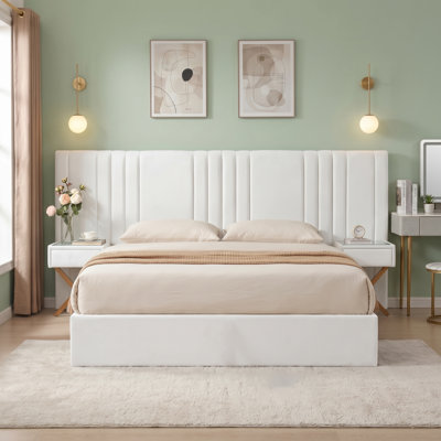 Contemporary Glam Tufted Velvet Upholstered Platform Storage Bed, Queen, Cream