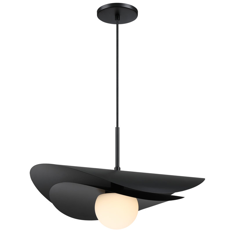 Luminaire suspendu simple à 1 lumière Yamini, Noir mat