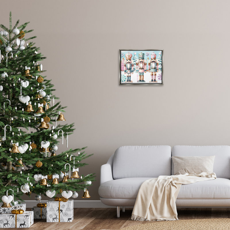 «Pastel Nutcracker Trio», art mural sur toile flottante encadrée par Nicole DeCamp, Cadre flottant gris lustré