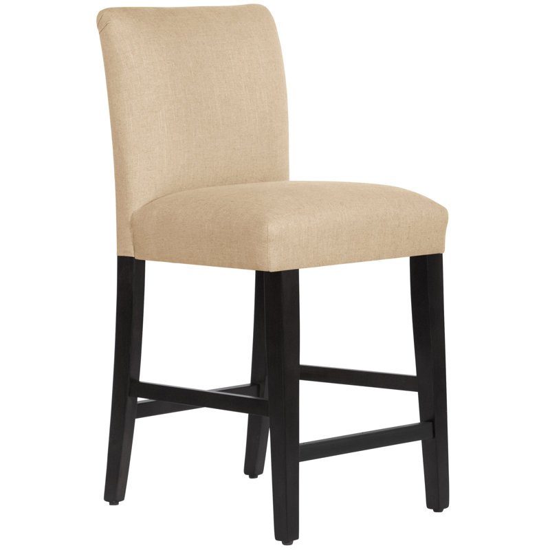 Tabouret de bar et de comptoir Hadrien, Tabouret de comptoir (siège d'une hauteur de 26 p, Classic Sandstone Linen, Bois noir