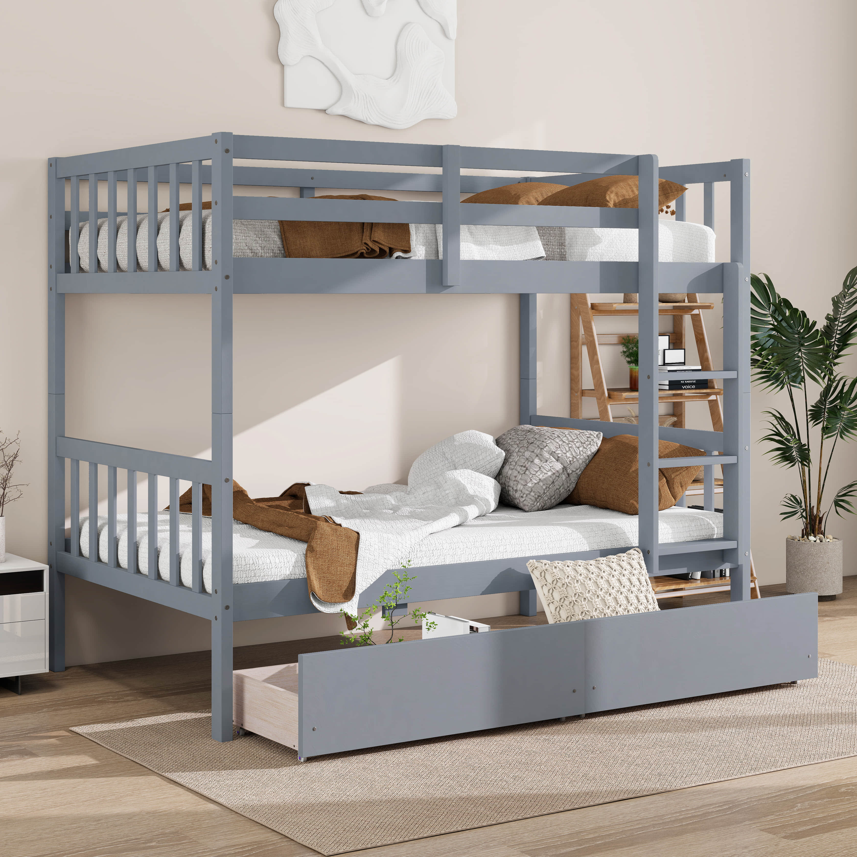 Harriet Bee Twin Over Twin Rubber Wood Bunk Bed With 2 Drawers ...