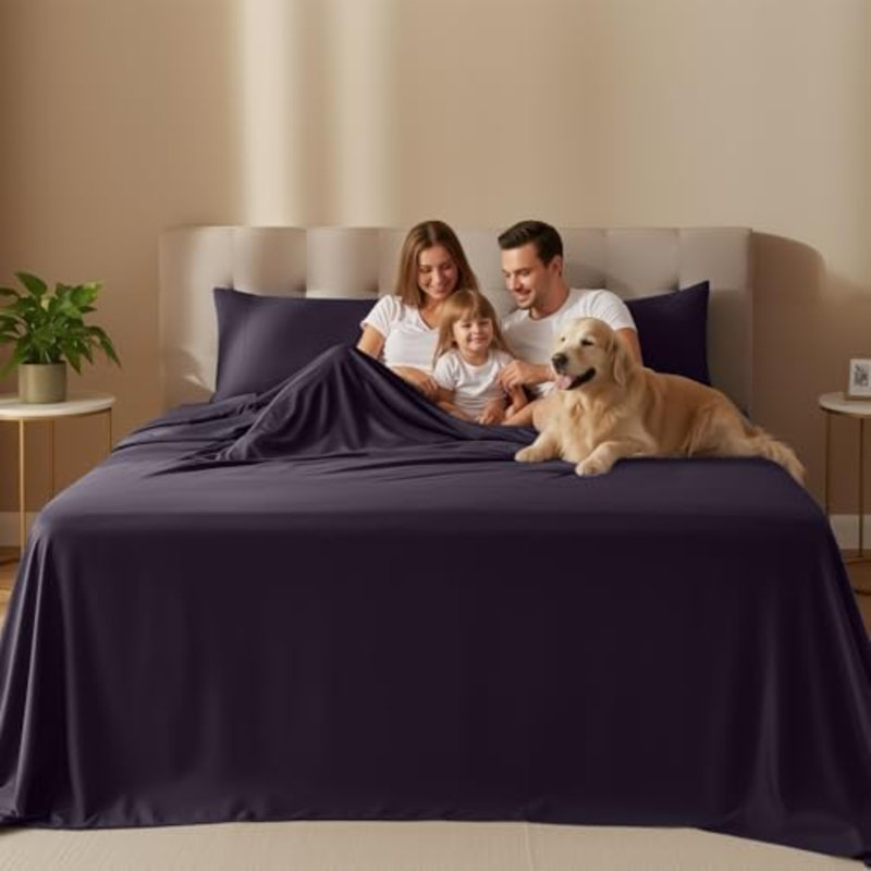 Queen Sheet Set – 4 Piece Bed Sheets For Queen Size Bed, Soft And Breathable Microfiber, Includes 1 Fitted Sheet, 1 Flat Sheet And 2 Pillowcases (Dark Purple)
