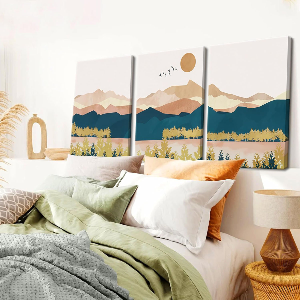 Loon Peak® Mountain Canvas Wall Art Set Of 3, Boho Abstract Sunset ...