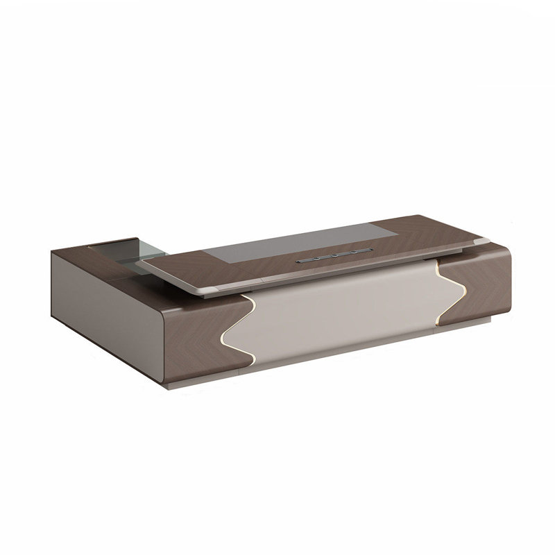 Bureau de direction 110,24 "moderne en forme de L brun minimaliste, H 29,53 po x l 110,24 po x P 78,74 po