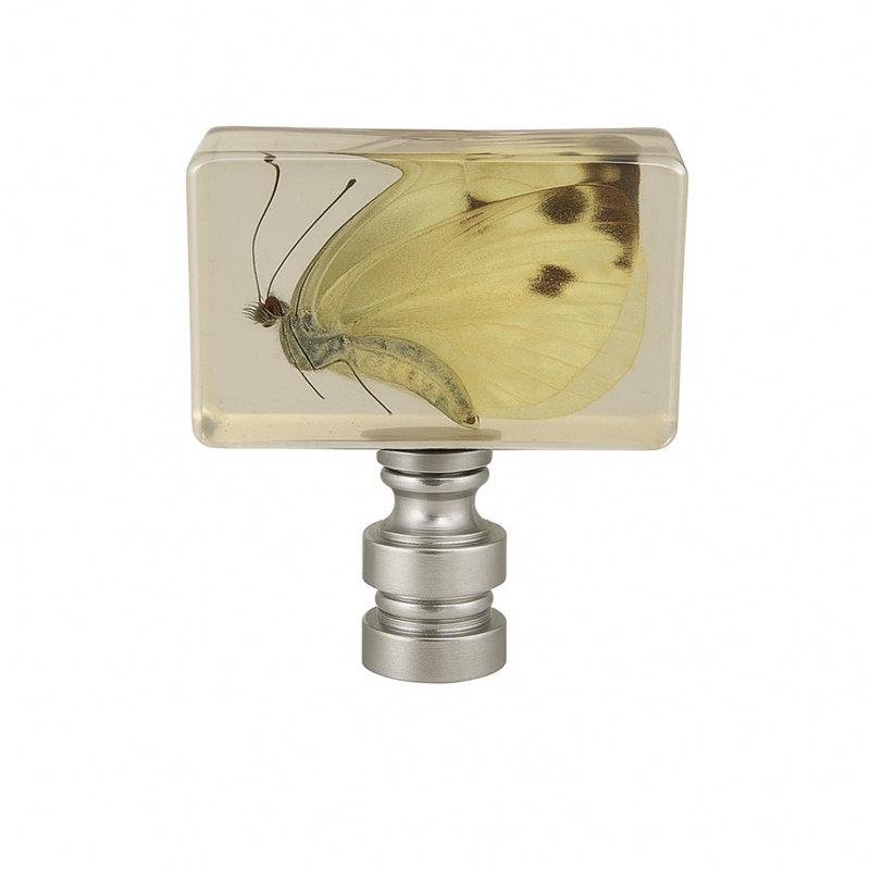 Royal Designs, Inc. F-5117SL-1 Véritable papillon Pieris en faîteau fait à la main en résine, base argent poli, Argent poli
