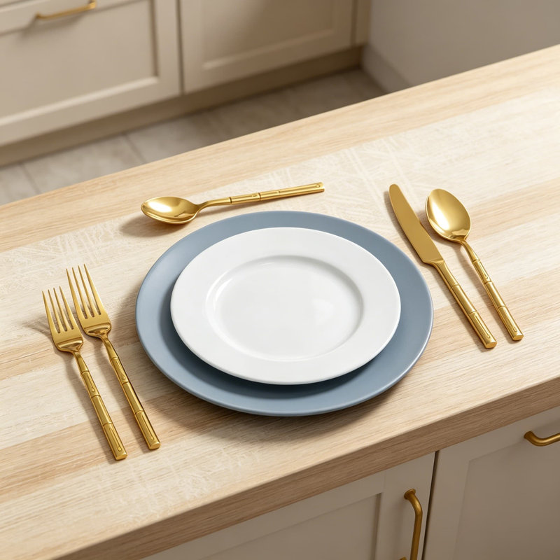 45-Piece Stainless Steel Flatware Set with Bamboo Pattern Handle, Mirror Polished Gold Finish, Complete Service for 8