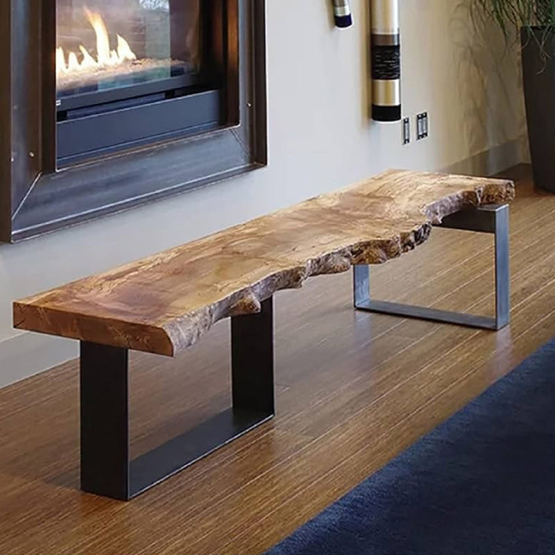 Banc d'intérieur en bois massif avec pieds en métal