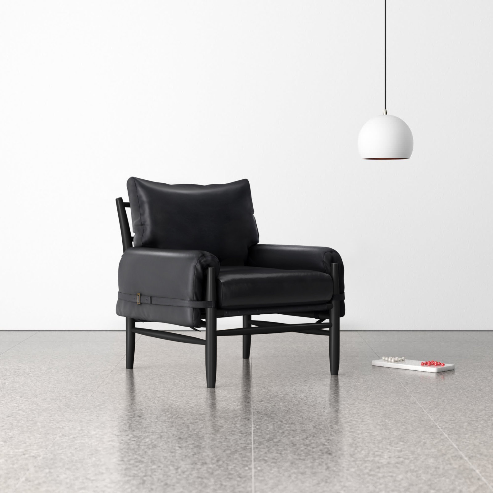 Marla Oak Armchair, Black Faux Leather