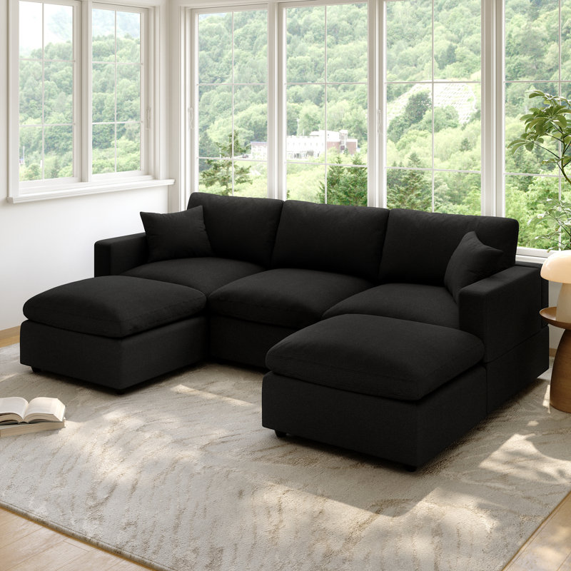 Cloud Couch Modular Sectional Sofa, Deep Seat Convertible Modular Couches For Living Room, Modern Comfy Down Filled Soft Cloud Sectional Sofa With Movable Ottoman