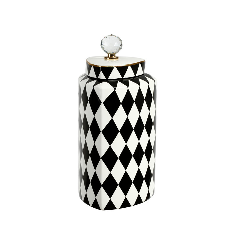 Pot en céramique 9 po, Blanc / noir, H 13 po x l 5,75 po x P 5,75 po