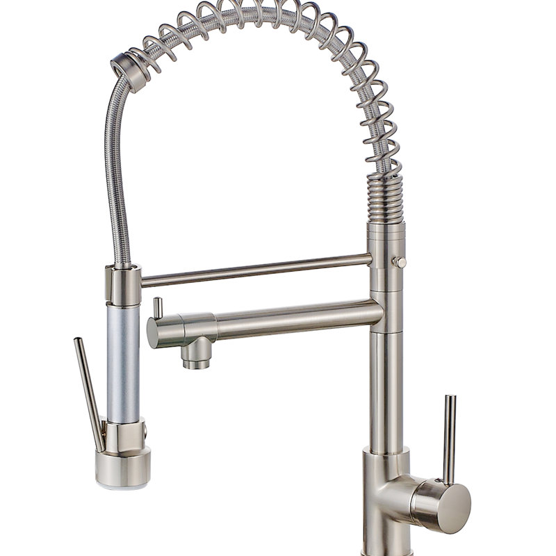 Hot And Cold Kitchen Sink Faucet, Pull Down , Brushed Nickel, Single Handle, Faucet In Solid Brass, Contemporary Look