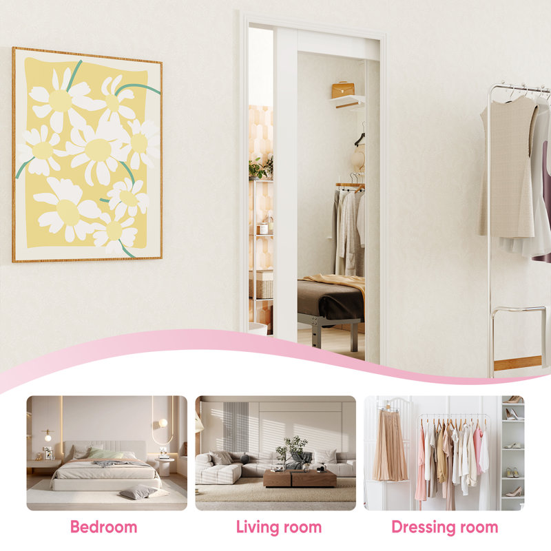 30 in. x 80 in. White Primed MDF Pocket Door Frame with Frosted Panel