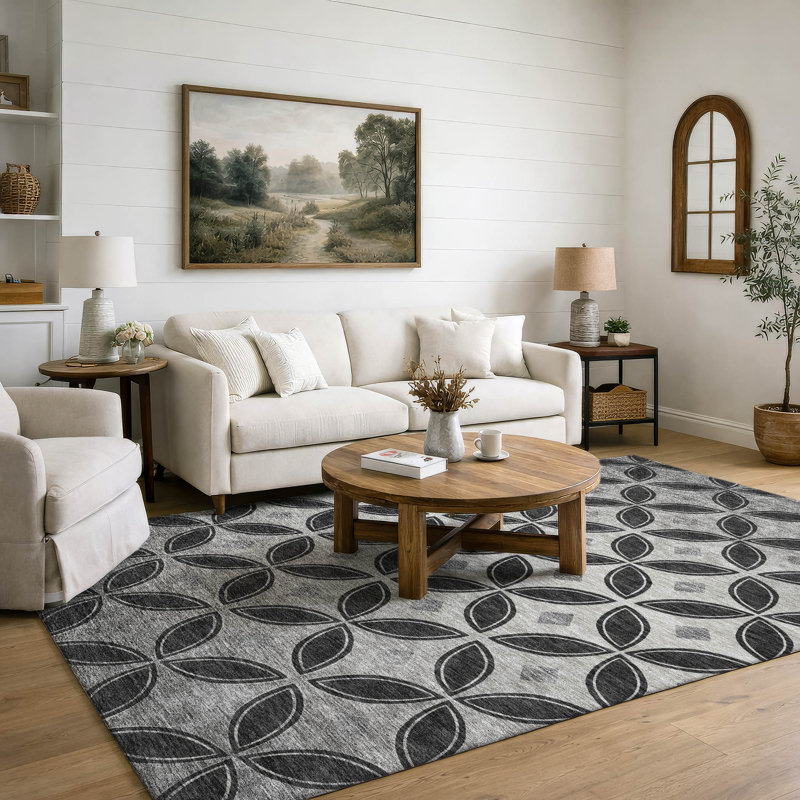 Tapis géométrique lavable à la machine de qualité supérieure Mayfield AMF2423, Noir, 8 pi x 10 pi