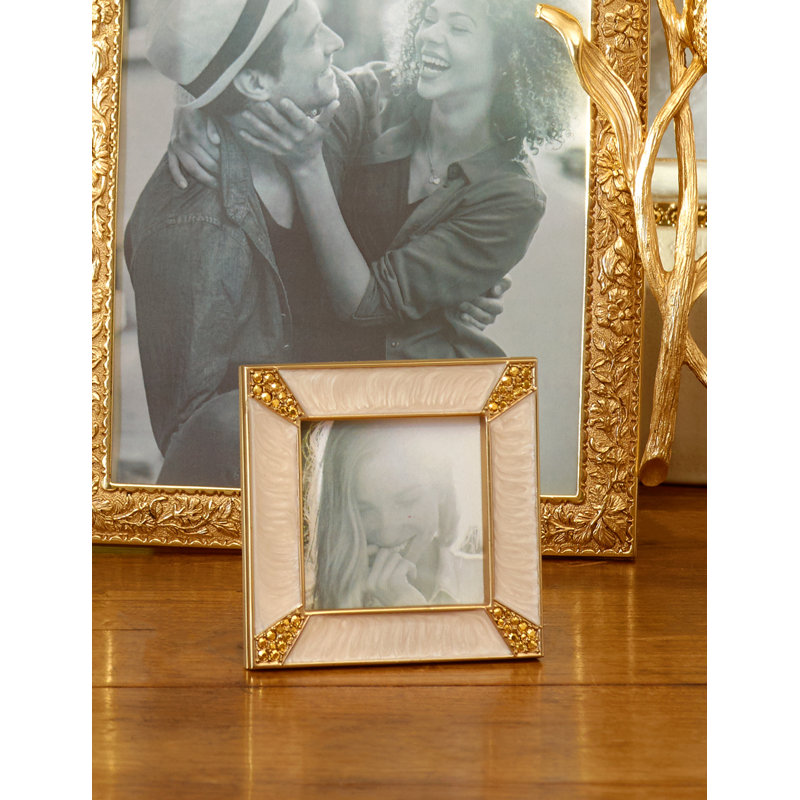 Leland Pavé Corner Square Picture Frame, Ivory/Gold