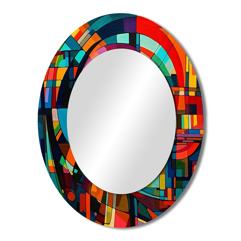 Orange Forces In Motion - Large Oval Wall Mirror On Metal, 43" x 33"
