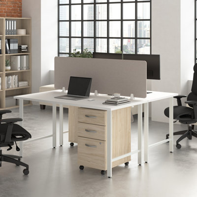 Bush Business Furniture Hustle 2 Person Computer Desk With Mobile File Cabinets, Power Grommets, And Privacy Screen