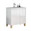 Ensemble de meuble-lavabo moderne 31,5 po avec lavabo, armoire avec 1 porte et 2 tiroirs, système de cloisonnement doux, conception sans poignée, pieds en bois massif naturel, facile à assembler, blanc brillant