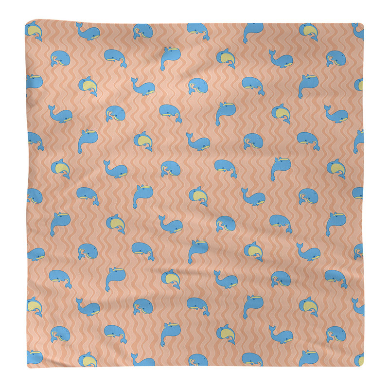 Serviette de coton à motif baleines, H 0,1 po x l 22 po x P 22 po, Orange / Bleu, Sergé de coton