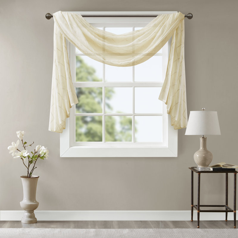 Irina Solid Sheer Embroidered Single Window Scarf, 50" W x 144" L, Ivory