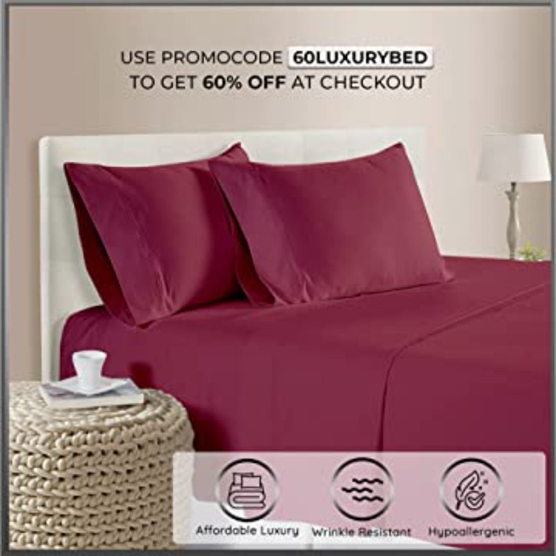Sateen Sheet Set, Burgundy, King