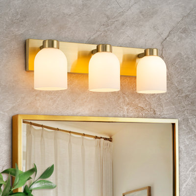 22" Mid-Century Modern 3-Light Milk Glass Bell-Shaded Vanity Light