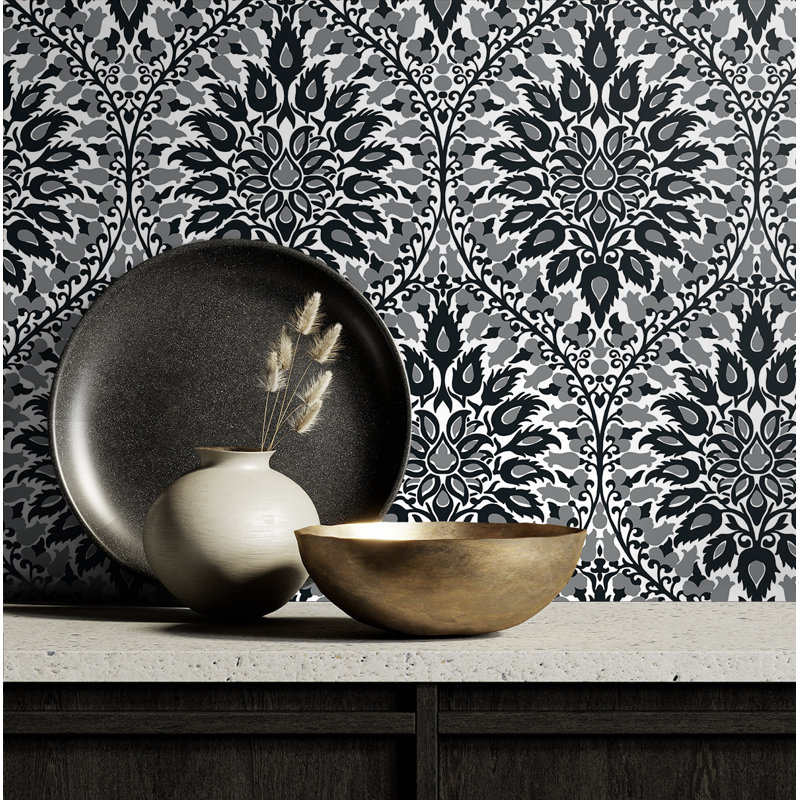 Landgraff Damask Roll, Black/White/Gray