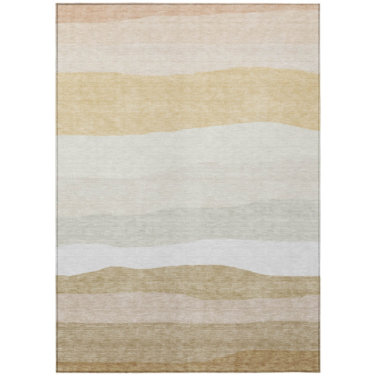 Machine Washable Indoor/Outdoor Xhevrie Wheat Rug
