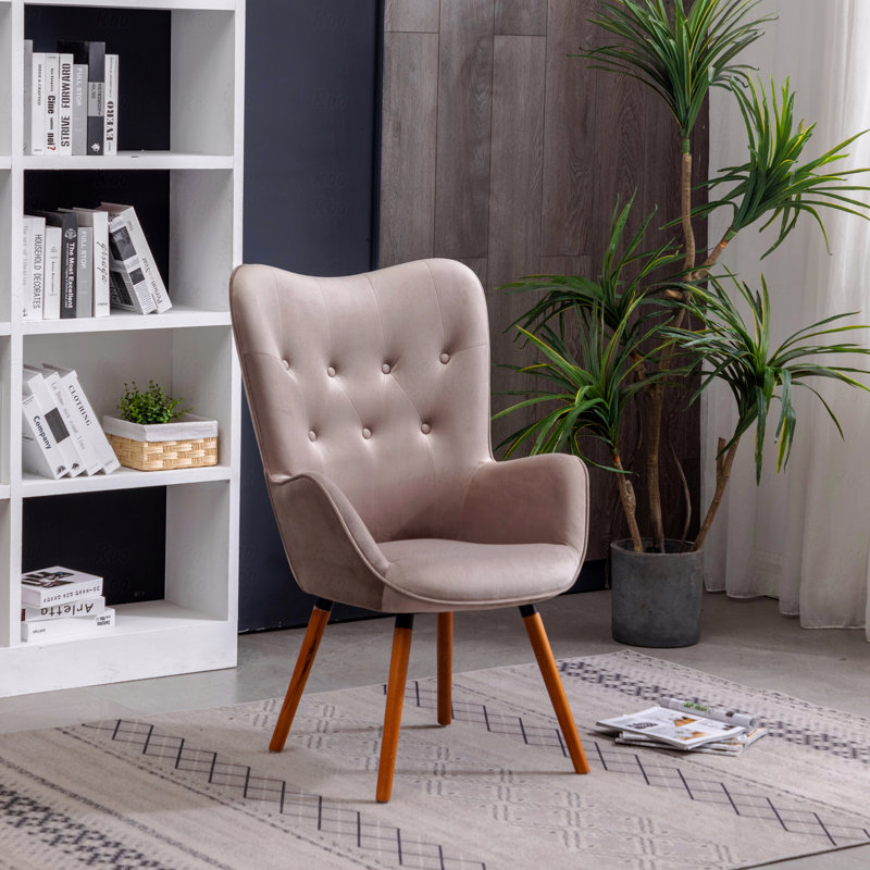 Fauteuil d'appoint de style contemporain capitonné en velours soyeux, Rose pâle