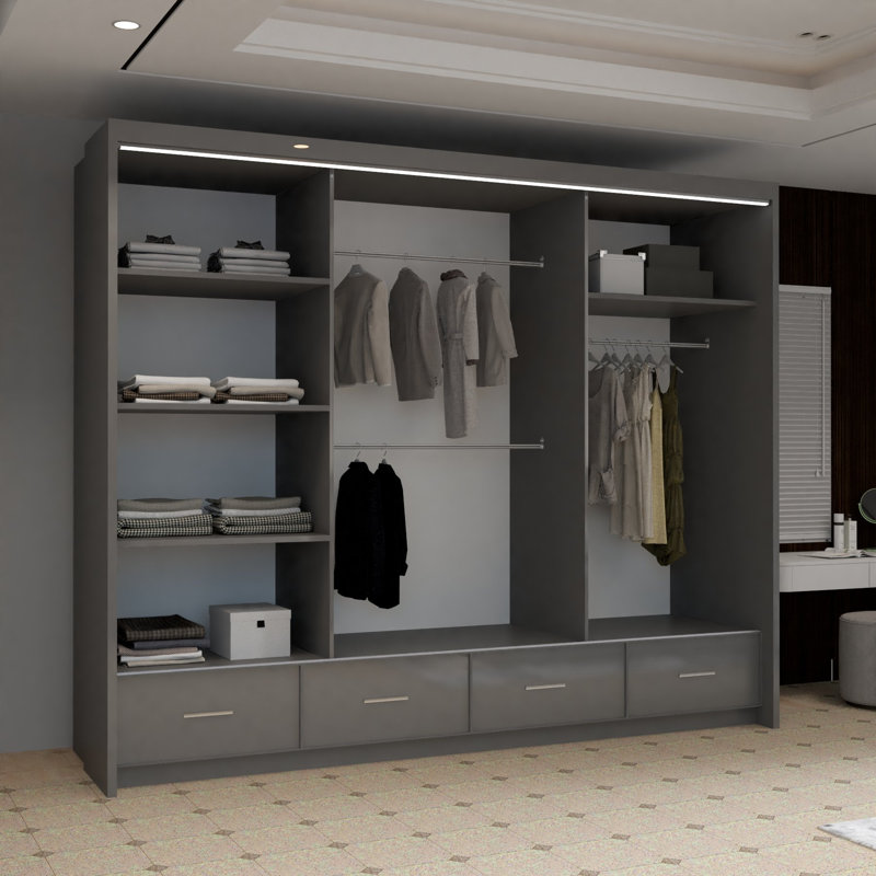 Desilets 2 Door Wardrobe, 220 cm H x 255 cm W x 66 cm D, Grey