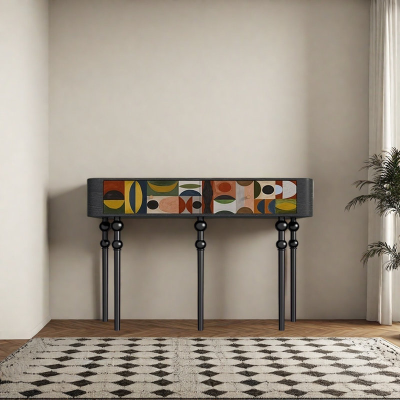 Console rétro élégante avec 2 tiroirs, Noir, noir, noir, noir