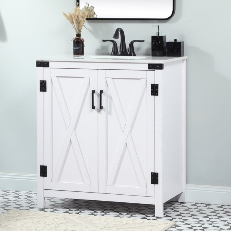Slayton 30'' Single Bathroom Vanity with Engineered Marble Top, White