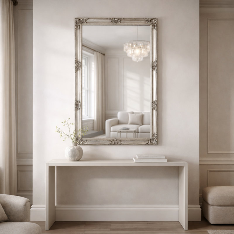 Solid Wood Rectangle Mirror, Chrome