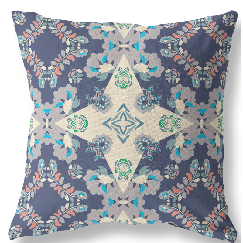 Housse et insert d'oreiller carré, 20 po x 20 po, Bleu / Blanc cassé