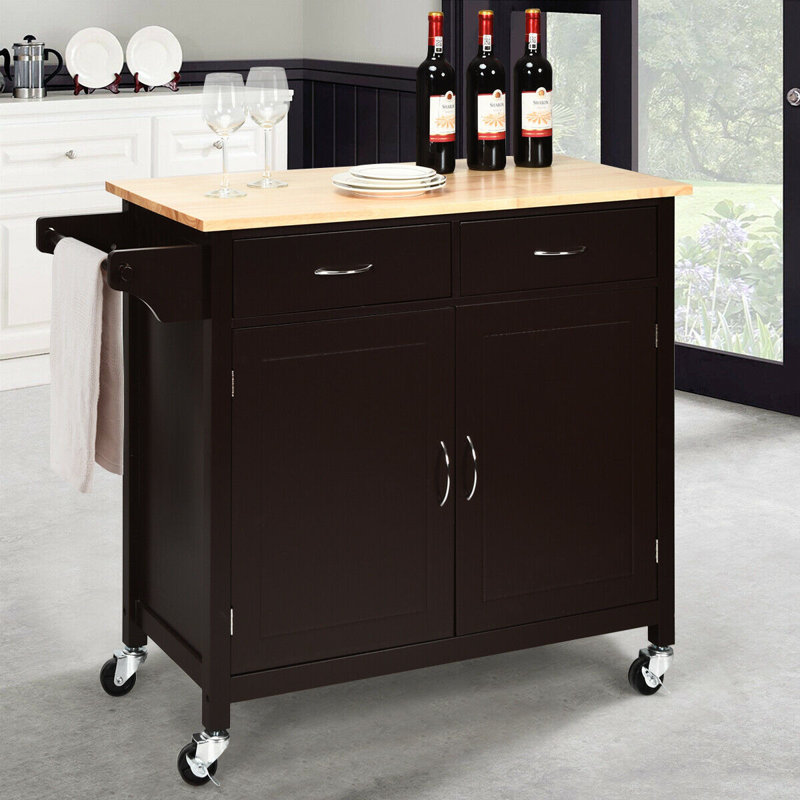 Solid Wood Top Kitchen Island, Brown