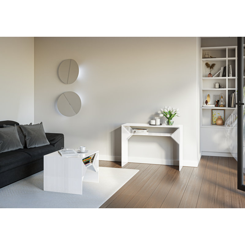 Truffle Solid Coffee Table with Storage, 50cm H x 90cm W x 60cm D, White Gloss